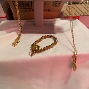 Gold Beaded Bracelet with Heart Charm